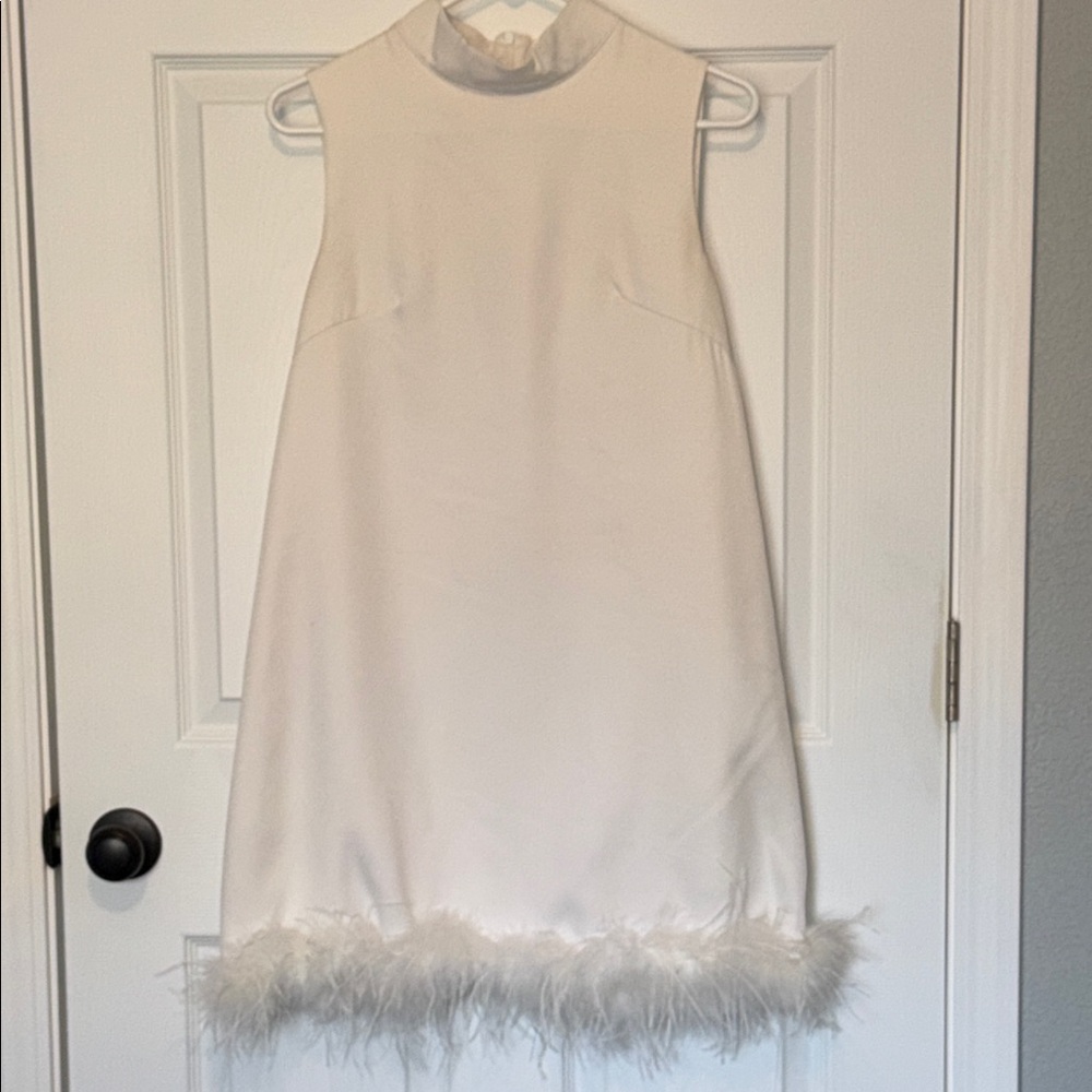 SHEIN White Feather Hem Mini Dress